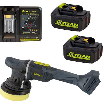 Lucidatrice Rotorbitale Eccentrica a batteria Titan TDA1521 Orbita 15 mm D. 125 mm 21 V con 2 Batterie 4.0 AH inclusa e Caricabatterie rapido Titan