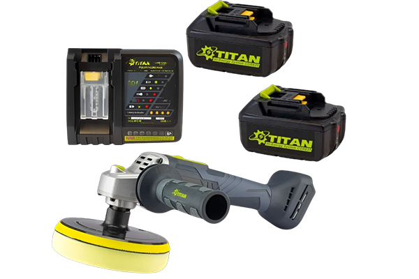 Lucidatrice Rotativa a batteria Titan PP0021B-CORE D. 150 mm 21 V con 2 Batterie 4.0 AH inclusa e Caricabatterie rapido Titan
