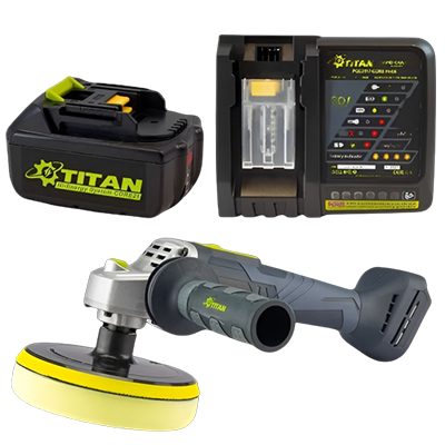 Lucidatrice Rotativa a batteria Titan PP0021B-CORE D. 150 mm 21 V con Batteria 4.0 AH inclusa e Caricabatterie rapido Titan