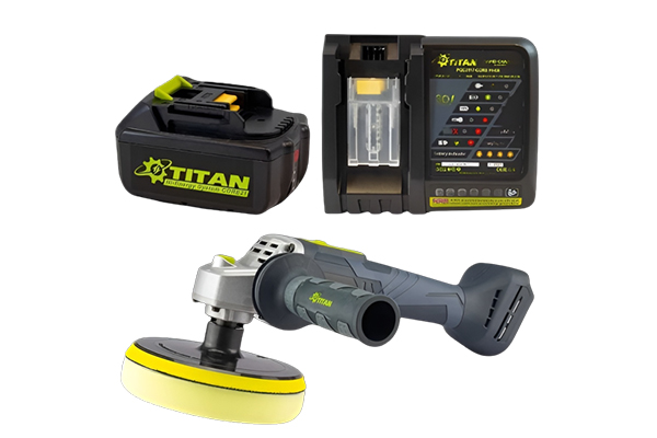 Lucidatrice Rotativa a batteria Titan PP0021B-CORE D. 150 mm 21 V con Batteria 4.0 AH inclusa e Caricabatterie rapido Titan