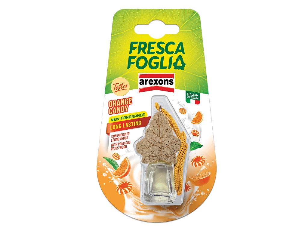 Profumatore per Auto Fresca Foglia Boccettino Orange Candy Arexons