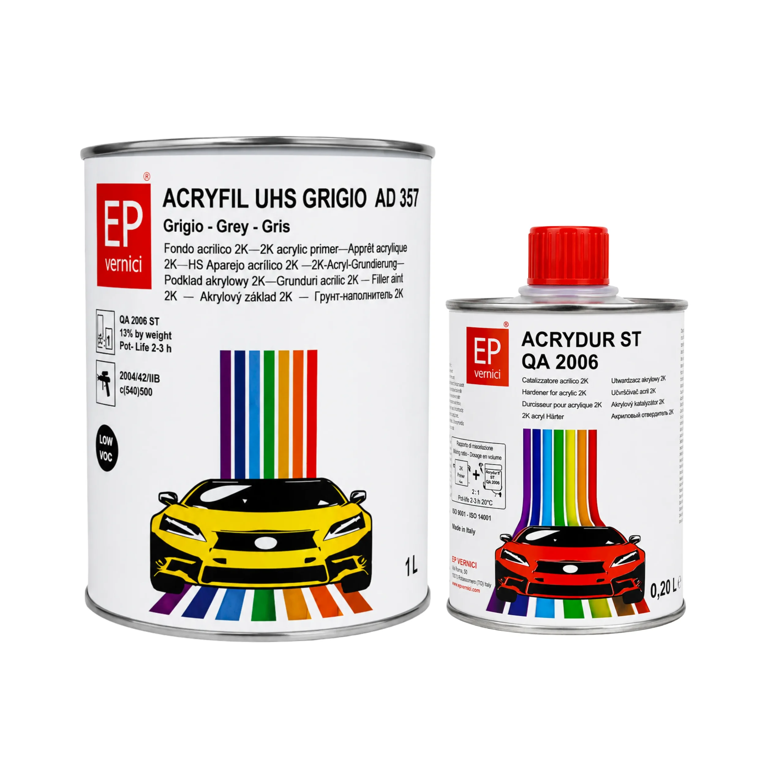 Fondo Acrilico 2K UHS Grigio Medio AD 357 1 lt + Catalizzatore Std 0.200 lt Ep Vernici